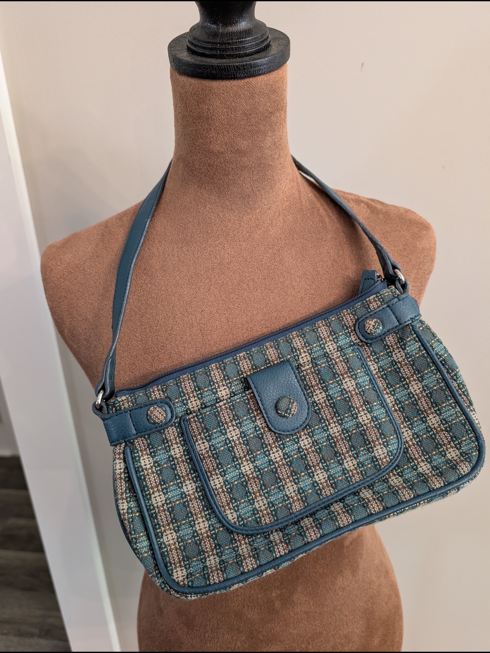 LOFT Woven Plaid Shoulder Bag in Teal
